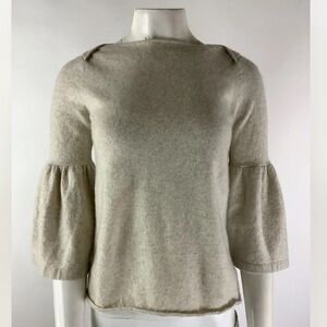Celine Sz M 100% Cashmere Bell Sleeve Sweater Beige Boat Neck Pullover